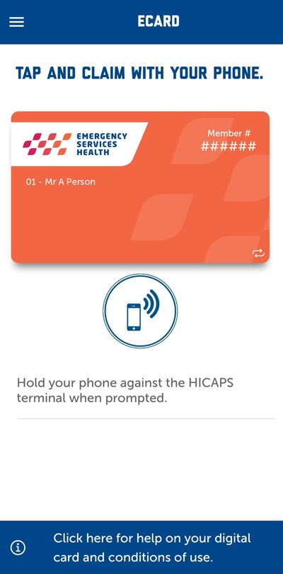 Emergency Services Health app digital card screenshot